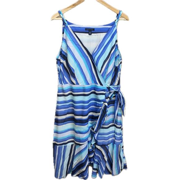 Tommy Hilfiger Gorgeous Blue Striped Wrap Shift Nautical Sundress Women Large - Picture 1 of 11